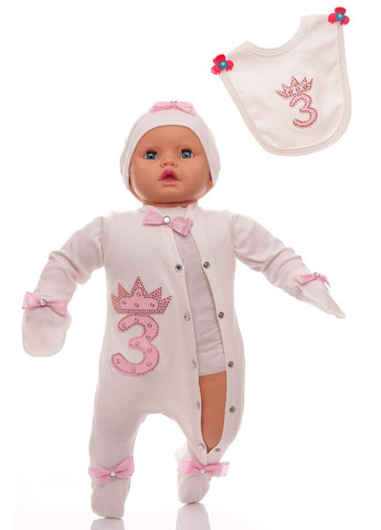 Чоловічок з шапкою, царапками та нагрудником для дівчинки інтерлок З рожевий 62 см (35481) Murat baby (296193400)