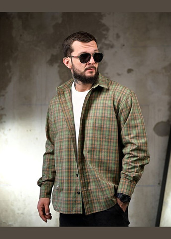 Стильна сорочка демісезонна в клітинку оверсайз зелена Freedom (338427504)