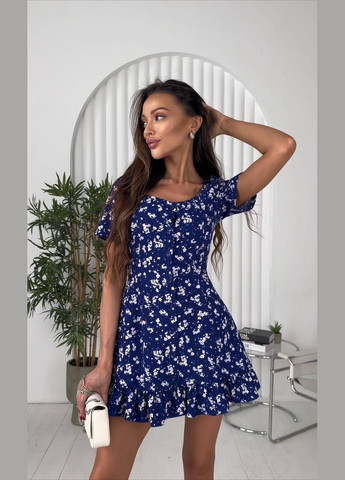 Синя сукня жіноча бебі долл з квітковим принтом софт бебі долл JUGO з квітковим принтом