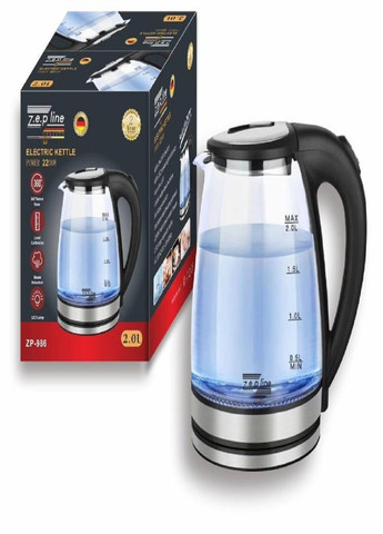 Електрочайник скляний дисковий Zepline ZP-986 електричний чайник з підсвічуванням 2л Чорний VTech (306853324)