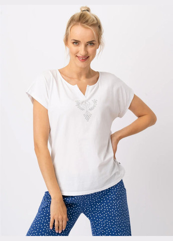 Белая всесезон женская пижама футболка + брюки Key