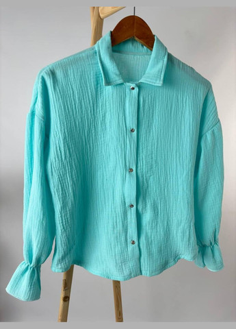 Бирюзовый летний детский муслиновый комплект для девочки ментол блуза+юбка с рюшами mrou юбочный, с рубашкой No Brand