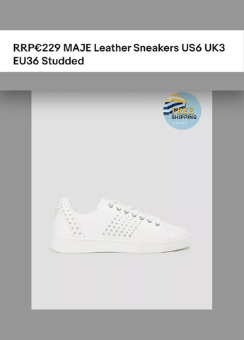 Белые кроссовки кеды Maje Leather Sneakers Studded белые всесезоны (301907076)