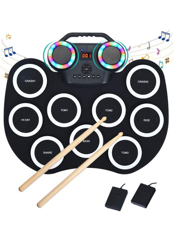 Електронні барабани Black Rhythm з інтегрованим Bluetooth акумулятором, колонками та кольоровою підсвіткою No Brand (342717031)