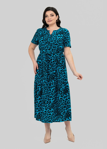 Бірюзова повсякденний жіноча сукня напівприталеного силуету зі штапеля та резинкою по талії all posa (ap101949p) A'll Posa