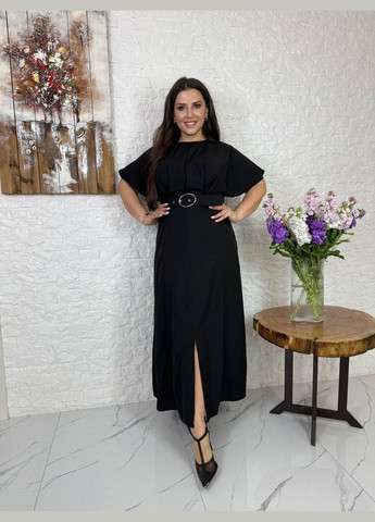 Черное платье с поясом Україна однотонное