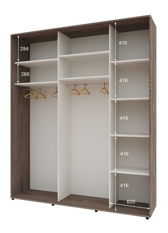 Шафа-купе тридверна 180*60*220 см Трюфель ДСП + Дзеркало + ДСП Стандарт Комфорт Меблі (360437127)