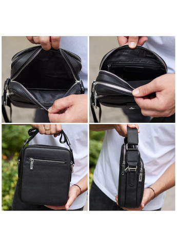 Чоловіча шкіряна універсальна сумка 24х20х8, барсетка зі шкіри, сумочка для чоловіків з регулюванням ручки, чорна No Brand (359380796)
