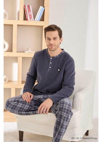 Мужская теплая пижама с флисом полар в клетку Leyla (361963381)