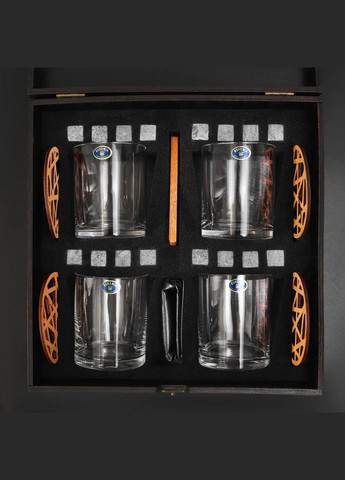 Стаканы с камнями для виски подарочный набор в темном дереве Bormioli Barline 300 мл Handmade WS410 (345646826)