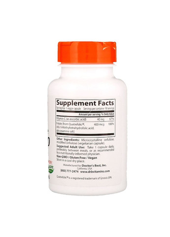 Полностью Активированный Фолат 400мкг, Quatrefolic,, 90 гелевых капсул Doctor's Best (326054167)