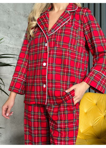 Красная женская пижама трикотажная рубашка и брюки. Україна