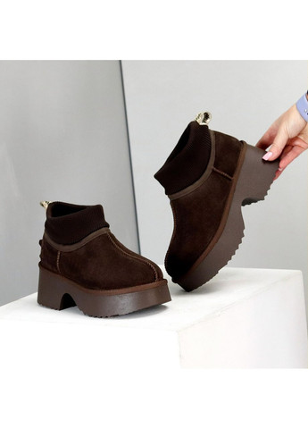 Угги Annika из натуральной замши и меха, шоколадные, зимние на платформе No Brand (364929574)