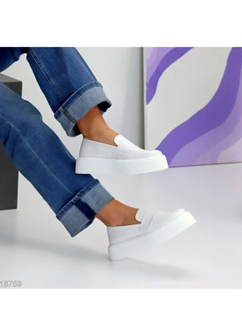 No Brand Актуальные белые лоферы натуральная кожа флотар на утолщенной подошве белый з, — демисезон (398323402)