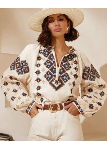 Бежевая вышиванка женская лен демократный котон,турция,с рукавами Україна (350197300)