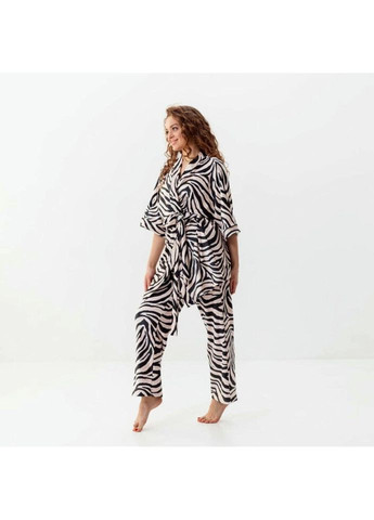 Комбінована всесезон комплект жіночий з плюшевого велюру штани та халат зебра 3408_l 15917 l FlexDress