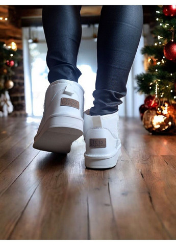 Женские короткие зимние угги белые кожаные тёплые угги белого цвета ITTS уггі (367377415)