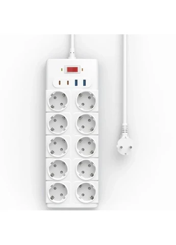 Подключатель WIWU 10 розеток 2USB-A 2C 20W ABS 2м Белый No Brand S008 (402116829)