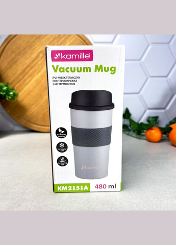 Термокружка 480 мл з TPR вставкою Сіра Kamille (313448673)