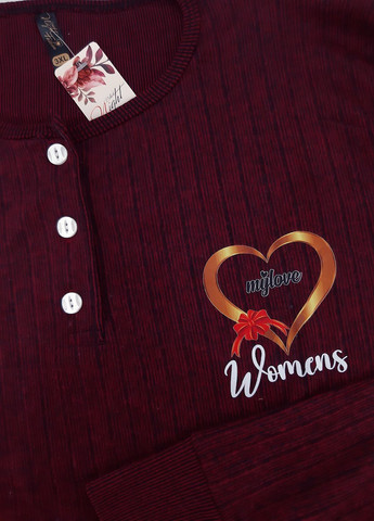 Вишневая пижама женская теплая лапша лонгслив + брюки No Brand