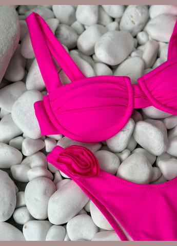 Розовый летний яркий трендовый купальник с розами раздельный Vakko