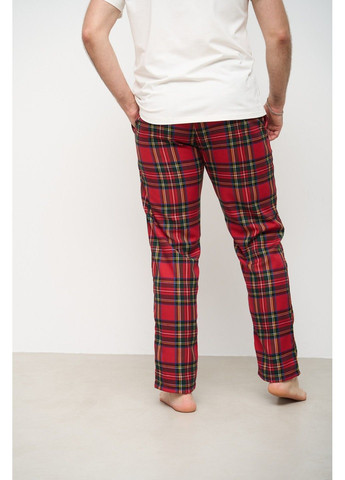 Пижама мужская футболка молочная + штаны в клетку красные Handy Wear (293275179)
