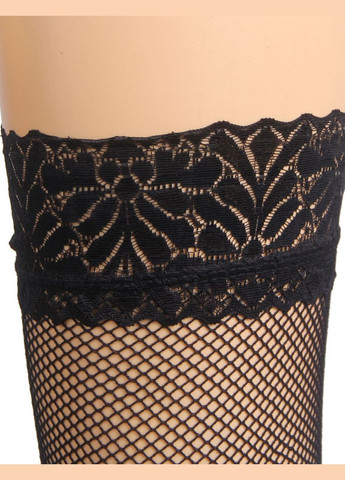 Соблазнительные женские чулки из сеточки декорирована кружевом в цветочном стиле на резинке цвет черный No Brand Панчохи сіточкою з мереживом (328925760)