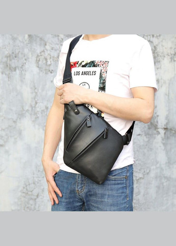 Мужская сумка через плечо из натуральной кожи с боковой молнией Vintage черная (sku_14997) No Brand (328922439)