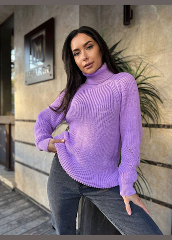 Сиреневый зимний женский однотонный свитер с горловиной Fashion