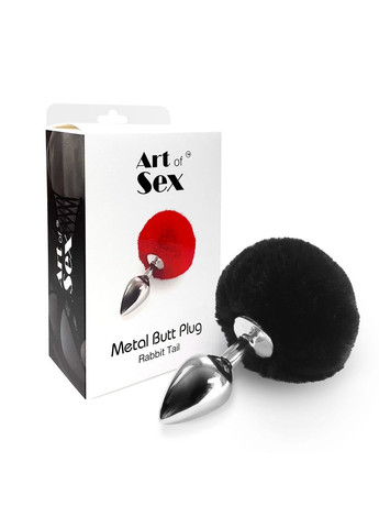 Металлическая анальная пробка М – Metal Butt plug Rabbit Tail Black, диаметр 3,4 см Art of Sex (371880715)