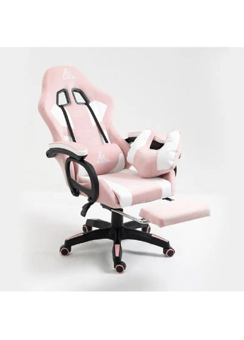 Кресло игровое с подголовником поясничной подушкой подставкой для ног регулировкой высоты наклона (482196-Prob) Розовое с белым Unbranded (371827186)