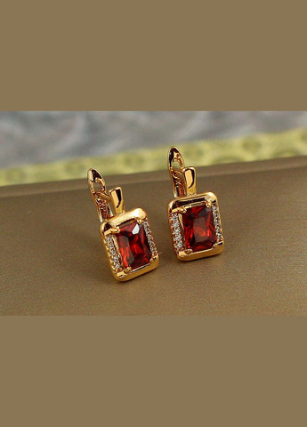 Серьги фельетон с красным камнем 1,5 см золотистые Xuping Jewelry (337714741)