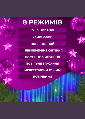 Гірлянда-штора Роса 200 LED розмір 3*3 м, мультиколор GarlandoPro (328603684)