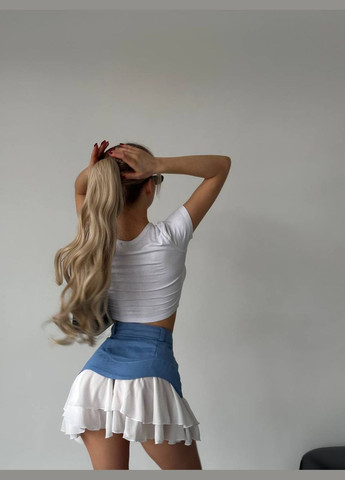 Блакитна спідниця з імітацією баски та білим низом, з турецької тканини – стильний та елегантний варіант для модних образів No Brand 433-1 (317369265)