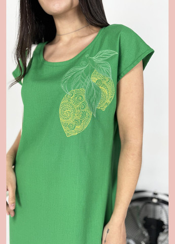 Зелена повсякденний, кежуал чарівна вишукана лляна сукня з вишивкою INNOE однотонна