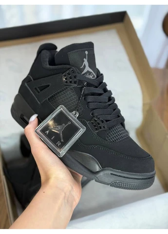 КРОССОВКИ ЖЕНСКИЕ NIKE AIR JORDAN 4 RETRO BLACK CAT НАЙК АИР ДЖОРДАН ЧЕРНЫЕ No Brand чёрные демисезоны (390650588)