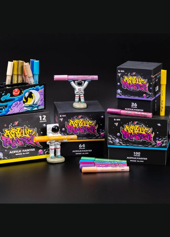 Маркеры акриловые для рисования, премиум качество, набор 12 цветов, универсальные для стекла, дерева, ткани и керамики. STA (344573531)