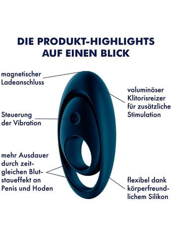 Кільце, що вібрує, для пеніса Glorious Duo зі стимуляцією яєчок і клітора, синє Satisfyer (347313731)