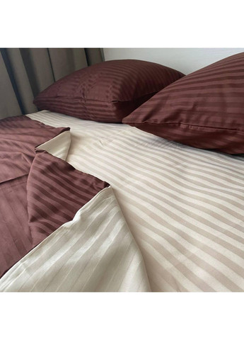 Постільна білизна Шоколад + беж страйп сатин PREMIUM Сімейний розмір, наволочки 50/70 No Brand (364219596)