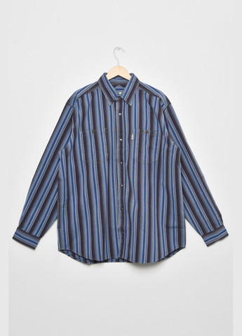 Сорочка чоловіча батальна синього кольору в смужку Let's Shop (292630472)