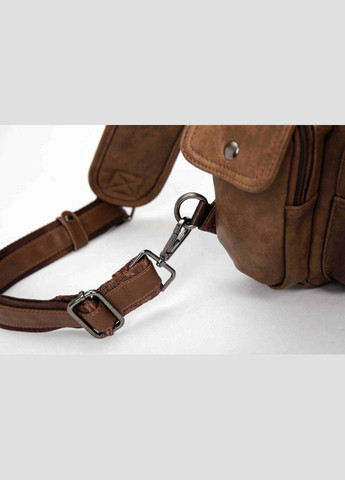 Чоловіча сумка-рюкзак на груди зі штучної шкіри з широкими лямками коричнева (sku_509) No Brand (346078159)