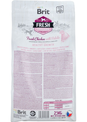 Сухий корм Healthy Growth для цуценят та юніорів з куркою та картоплею 2.5 кг Brit Fresh (307157309)