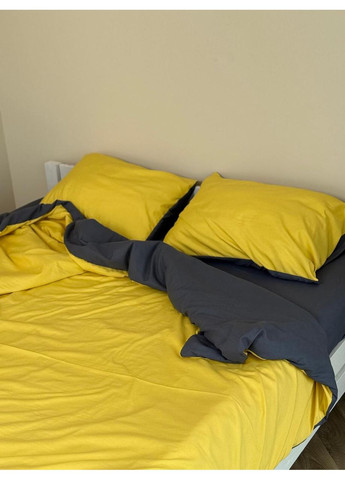 Постільна білизна з резинкою Жовтий з Графіт, сатин Полуторний розмір, наволочки 70/70 No Brand (364220073)