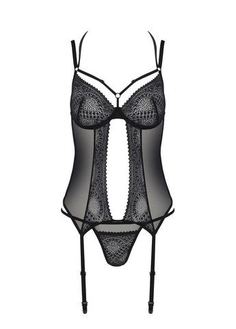 Корсет DROSERA CORSET black, S/M, с креплениями для чулок, трусики в комплекте Passion (303908046)