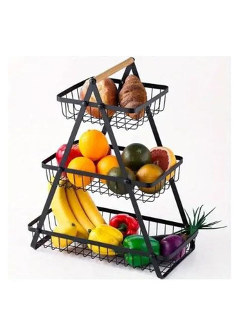 Большая черная металлическая корзина для фруктов с тремя полками No Brand (366447916)