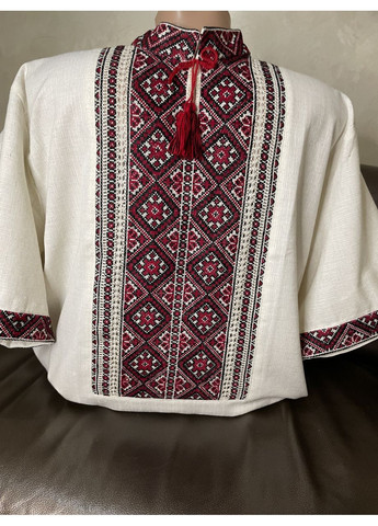 Сіра стильна чоловіча вишиванка на сірому льоні ручної роботи ч - 1560. xl (371191037)