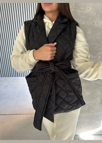Женская жилетка с поясом цвет черный р.46/48 452188 New Trend (285711169)