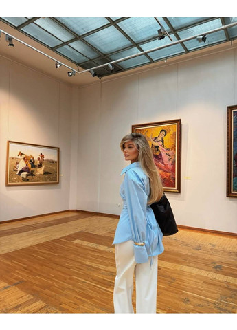 Голубой классическая, кэжуал рубашка однотонная Style Point с длинным рукавом