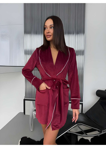Женский домашний короткий укороченный велюровый халат мини с карманами и черным поясом Україна (371372769)