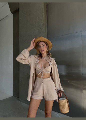 Летний бежевый открытый костюм тройка из качественной ткани,костюм в котором вы будете прекрасны в любое время No Brand 341-2 (297664993)